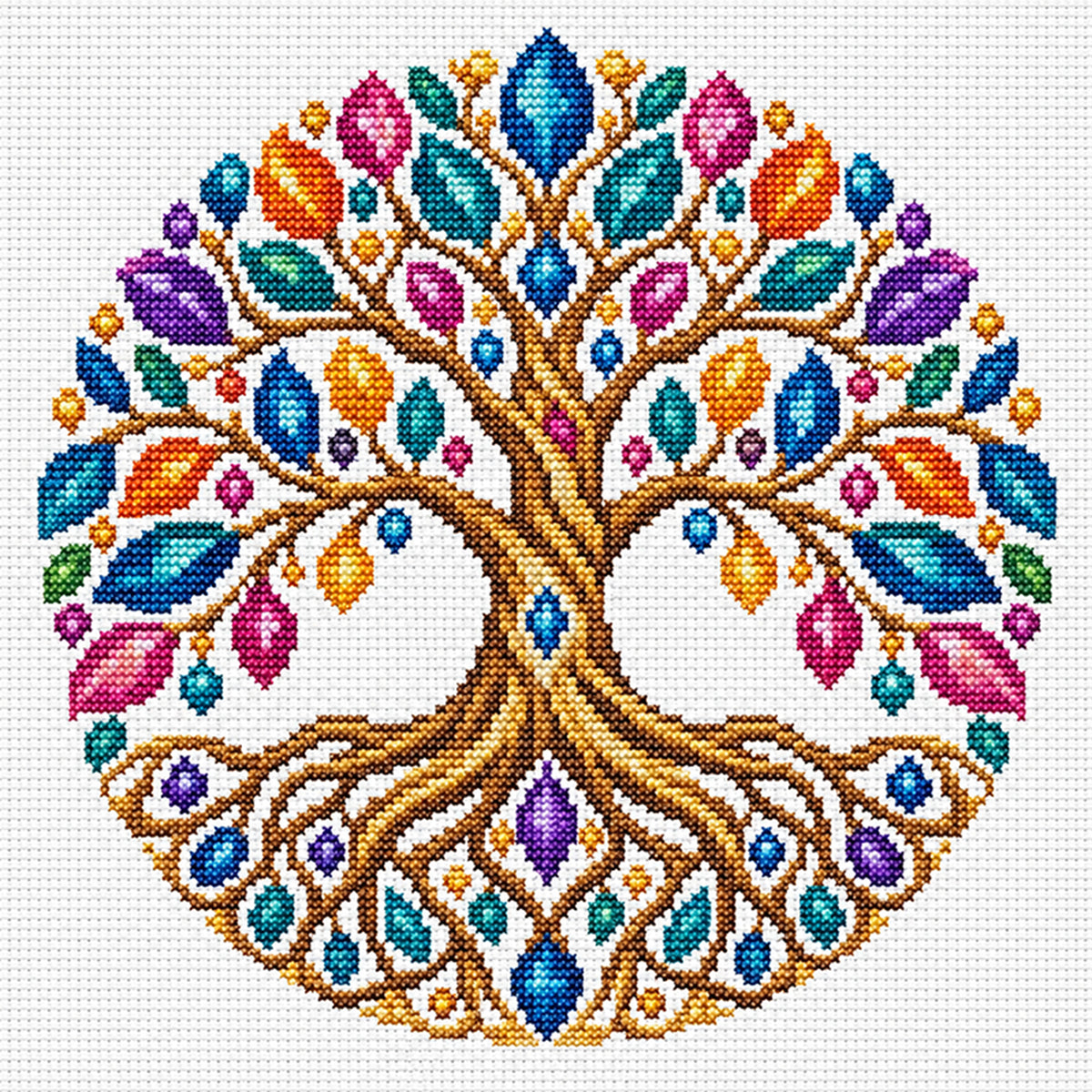 Teal Tree - Full Stamped Cross Stitch 25x25CM - Huacan