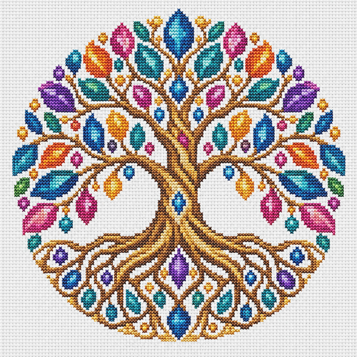 Teal Tree - Full Stamped Cross Stitch 25x25CM - Huacan