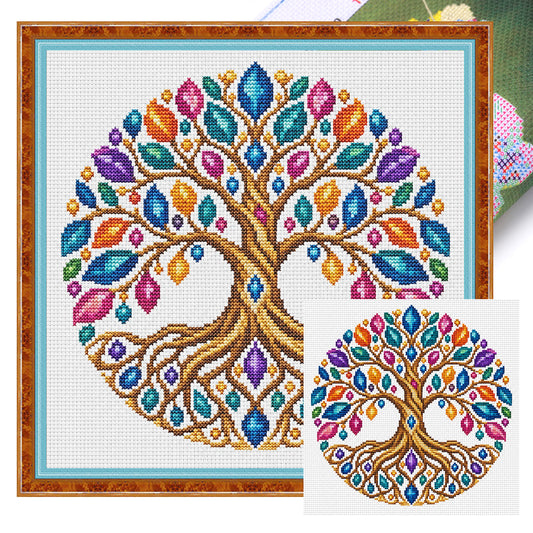 Türkisbaum - Vollständiges Stempel-Kreuzstich-Set 25x25CM - Huacan