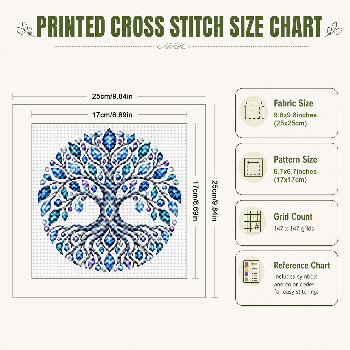 Color Tree - Full Stamped Cross Stitch 25x25CM - Huacan