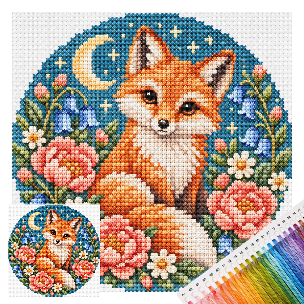 Floral Rabbit - Full Stamped Cross Stitch 20x20CM - Huacan