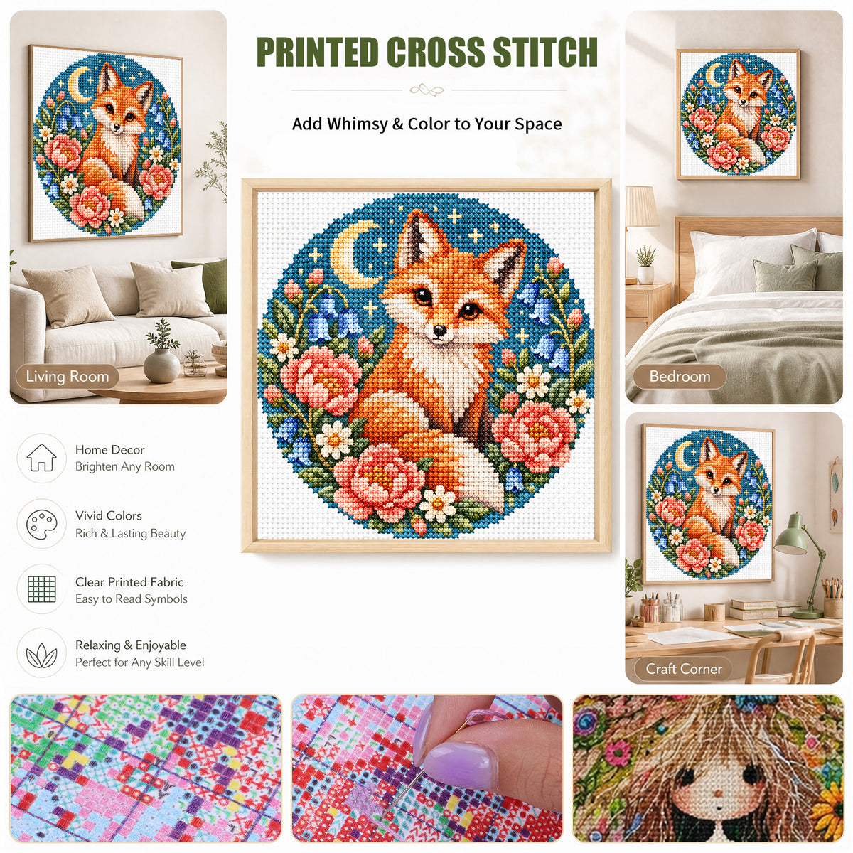 Floral Rabbit - Full Stamped Cross Stitch 20x20CM - Huacan