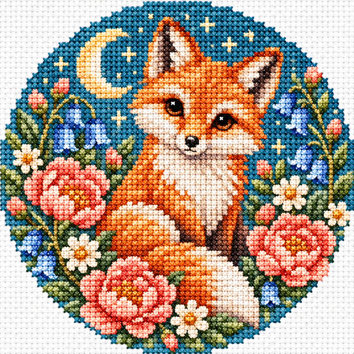 Floral Rabbit - Full Stamped Cross Stitch 20x20CM - Huacan