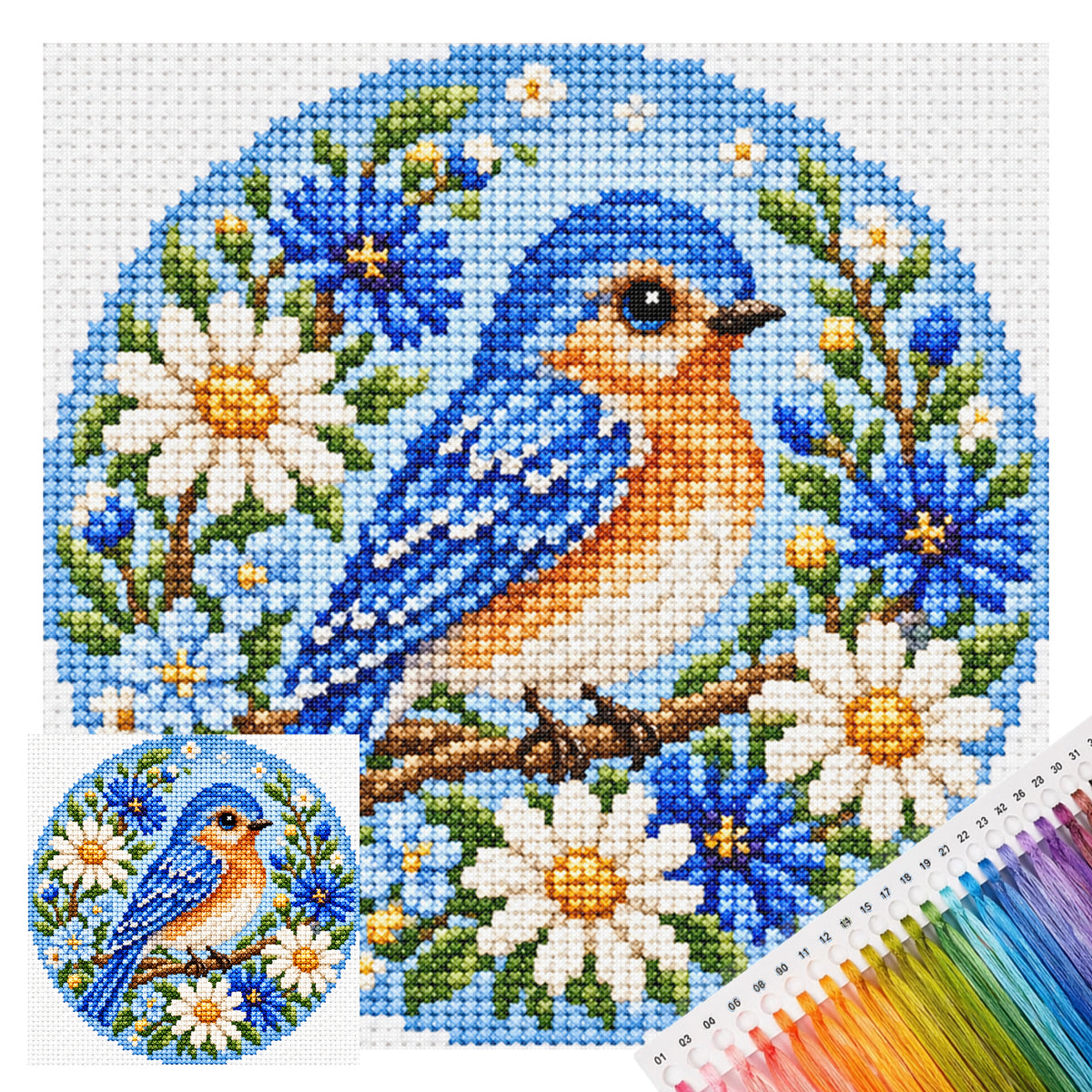 Hedgehog Daisy - Full Stamped Cross Stitch 20x20CM - Huacan