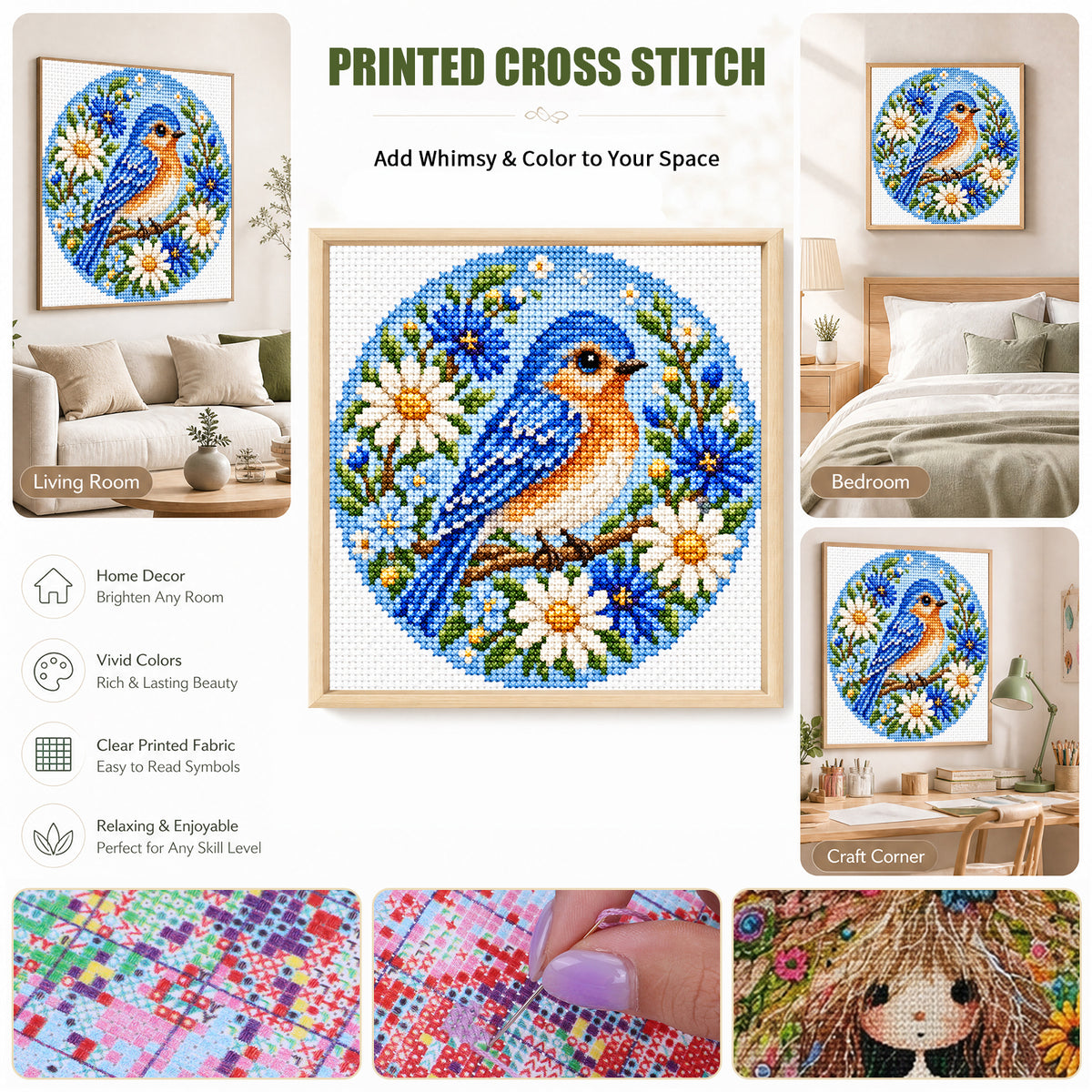 Hedgehog Daisy - Full Stamped Cross Stitch 20x20CM - Huacan