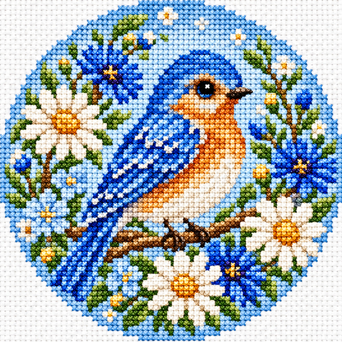 Hedgehog Daisy - Full Stamped Cross Stitch 20x20CM - Huacan
