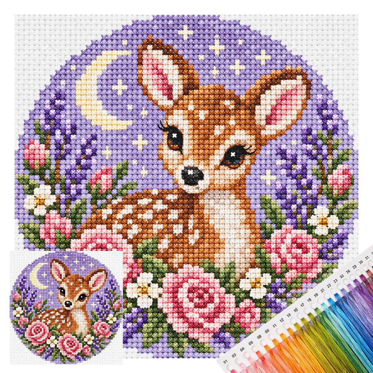 Vogel Mond Hirsch - Vollständiges Stempel-Kreuzstich-Set 20x20CM - Huacan
