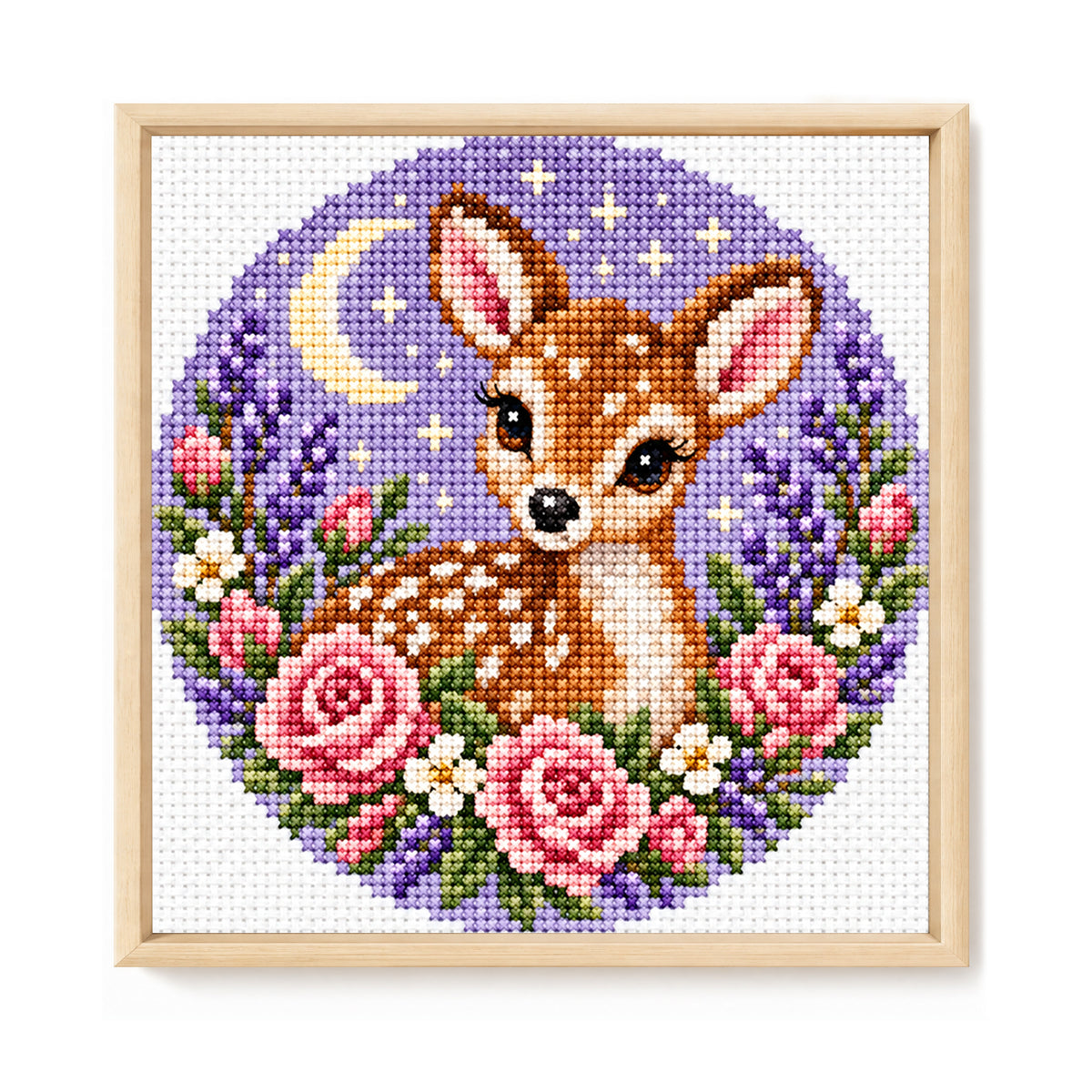 Vogel Mond Hirsch - Vollständiges Stempel-Kreuzstich-Set 20x20CM - Huacan