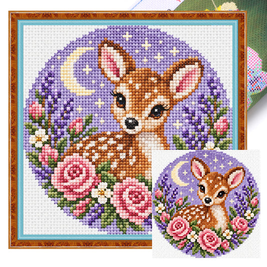 Vogel Mond Hirsch - Vollständiges Stempel-Kreuzstich-Set 20x20CM - Huacan