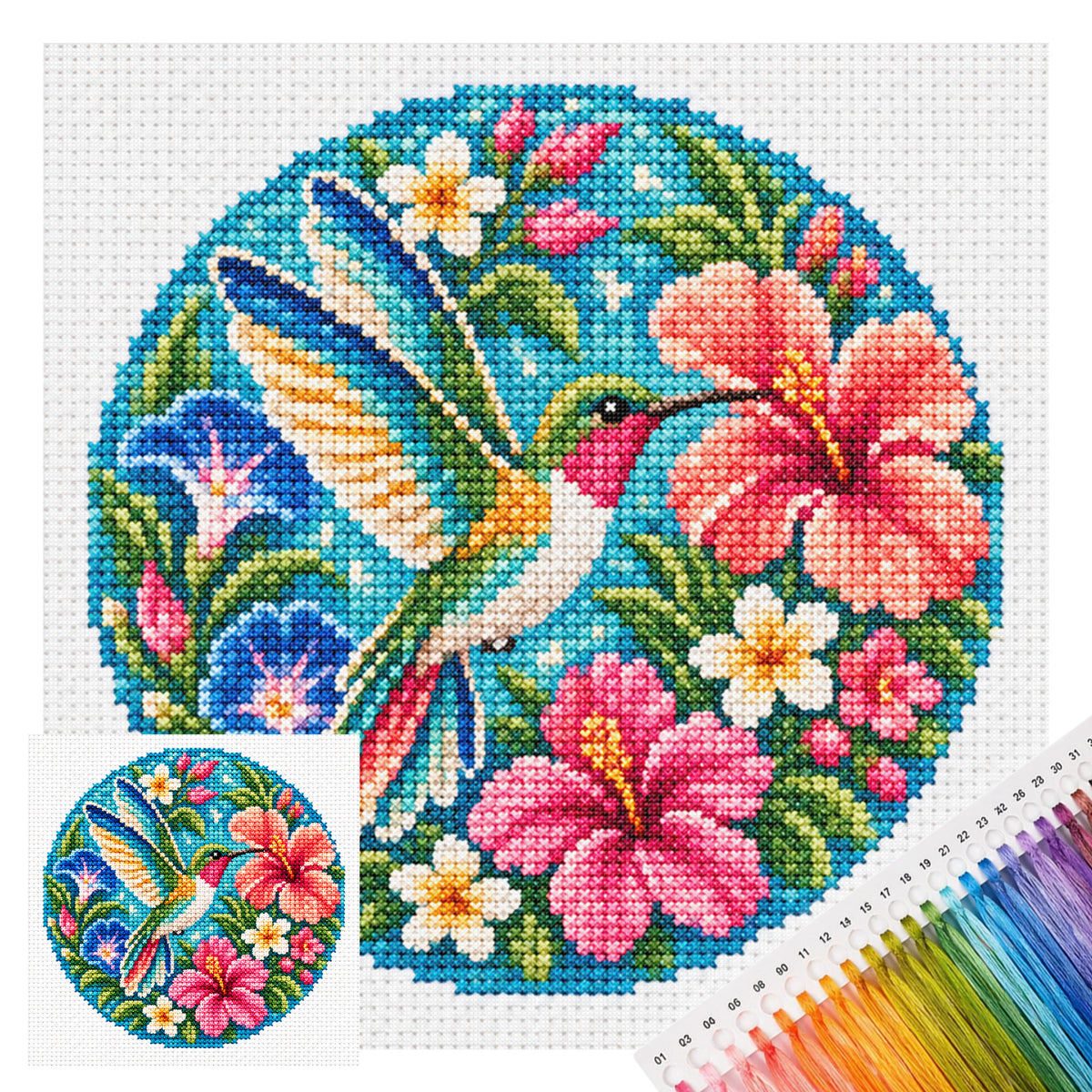 Floral Hummingbird - Full Stamped Cross Stitch 20x20CM - Huacan