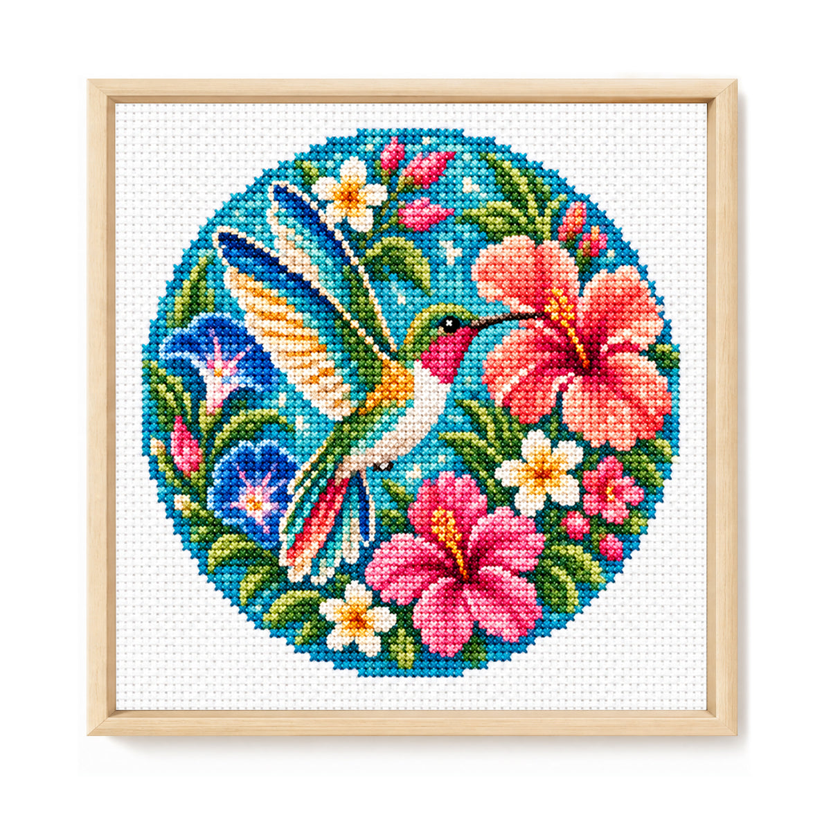 Floral Hummingbird - Full Stamped Cross Stitch 20x20CM - Huacan