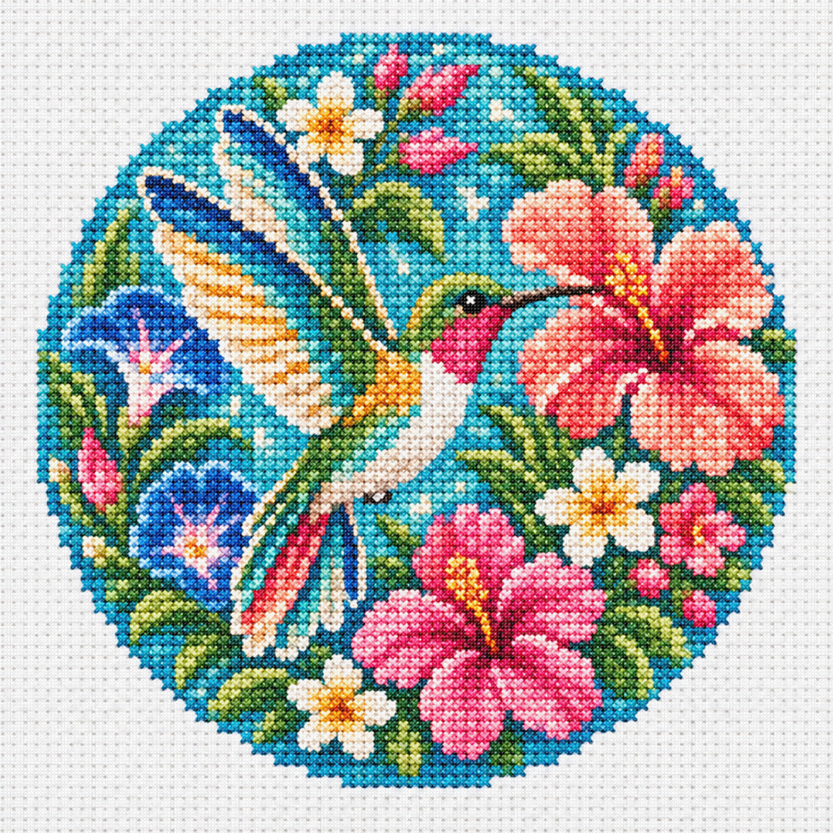 Floral Hummingbird - Full Stamped Cross Stitch 20x20CM - Huacan