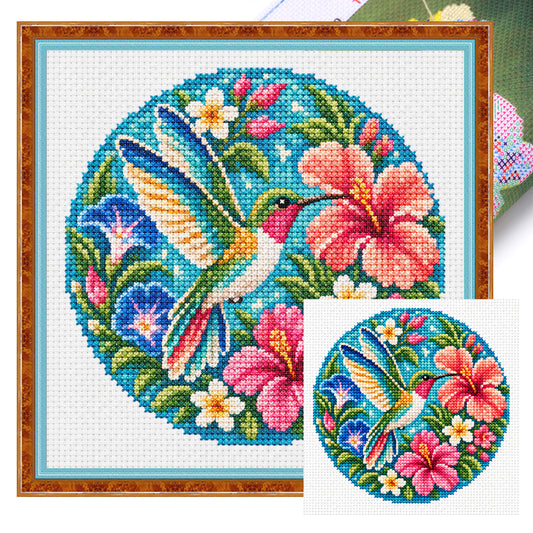Blumen-Kolibri - Vollstempel-Kreuzstich 20x20CM - Huacan