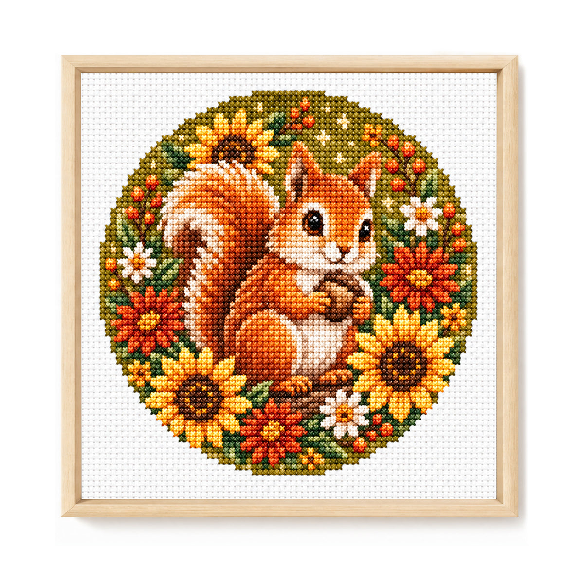 Sonniges Eichhörnchen - Vollständiges gestempeltes Kreuzstichset 20x20 cm - Huacan