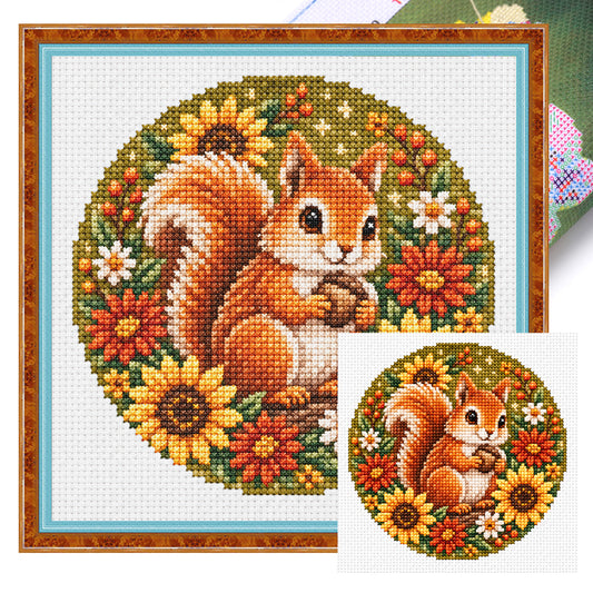 Sonniges Eichhörnchen - Vollständiges gestempeltes Kreuzstichset 20x20 cm - Huacan