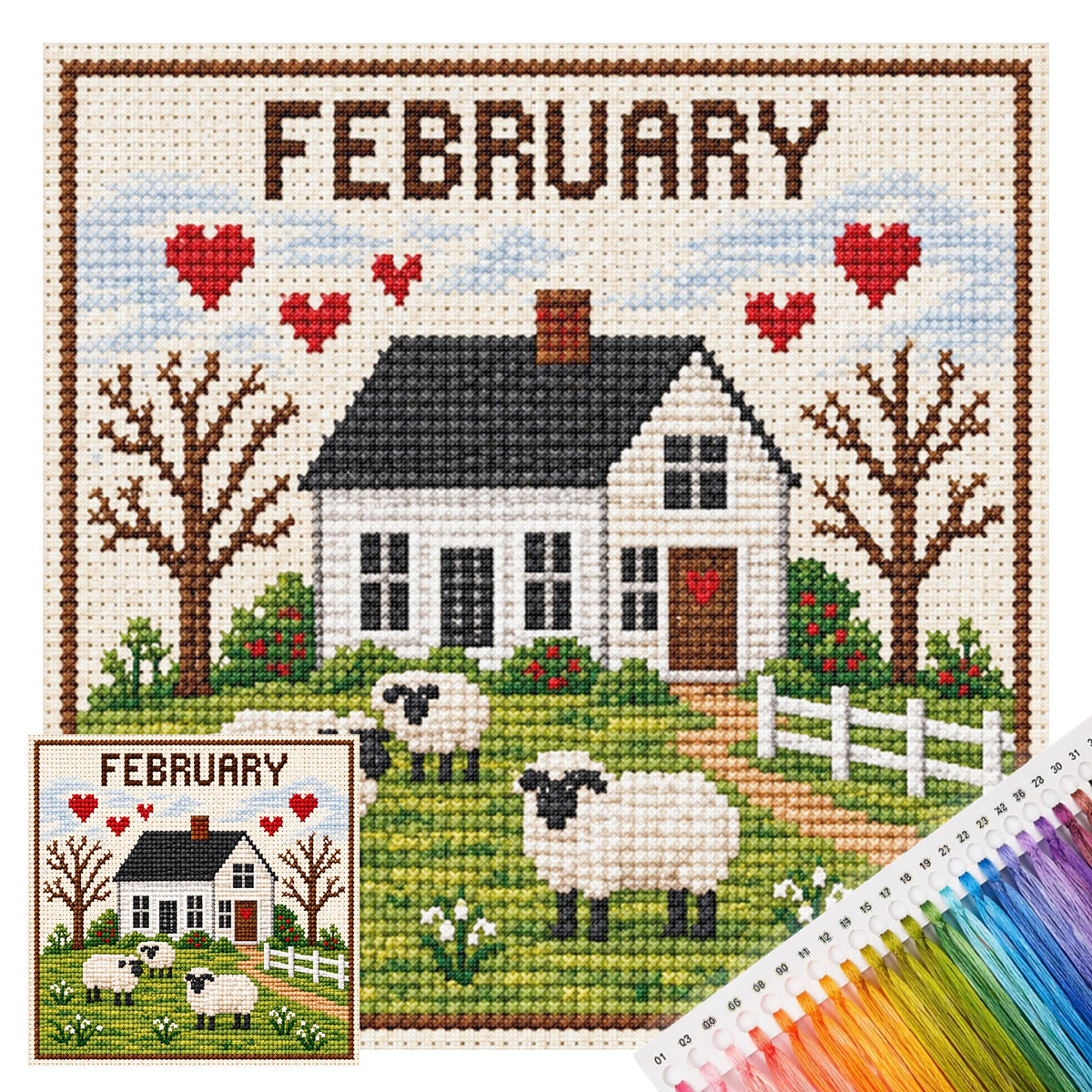 February Farm Snow Scene - Full 14CT Stamped Cross Stitch 40x40CM - Huacan