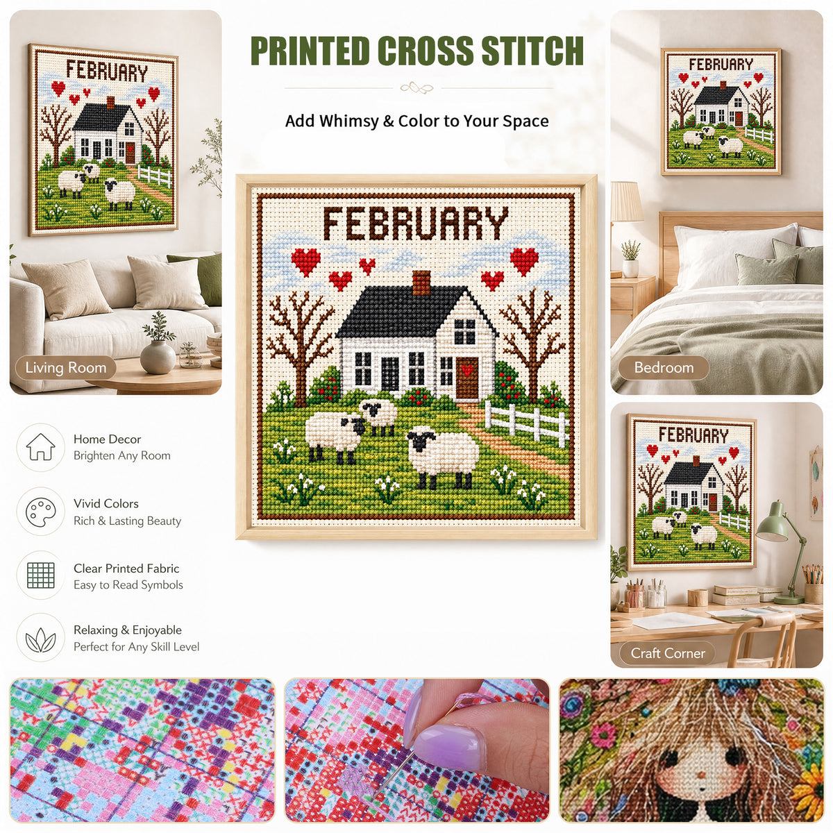 February Farm Snow Scene - Full 14CT Stamped Cross Stitch 40x40CM - Huacan