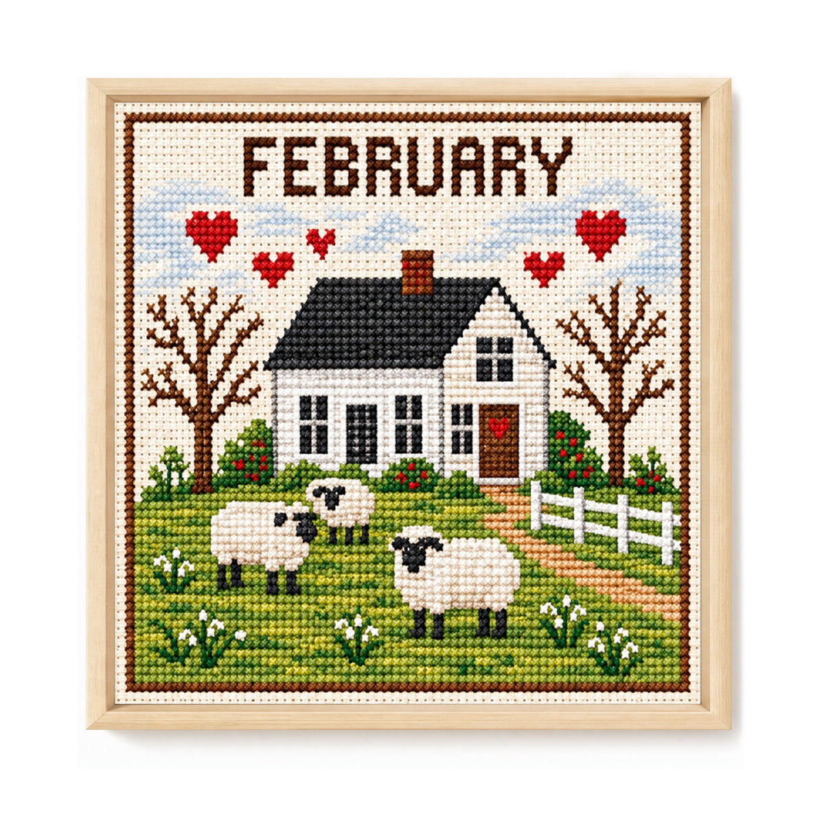 February Farm Snow Scene - Full 14CT Stamped Cross Stitch 40x40CM - Huacan