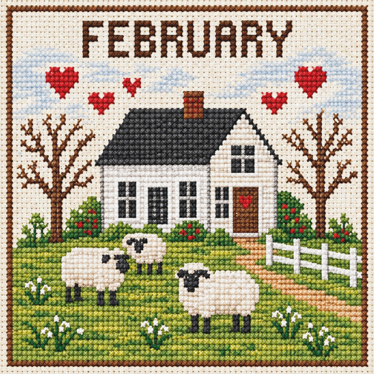 February Farm Snow Scene - Full 14CT Stamped Cross Stitch 40x40CM - Huacan