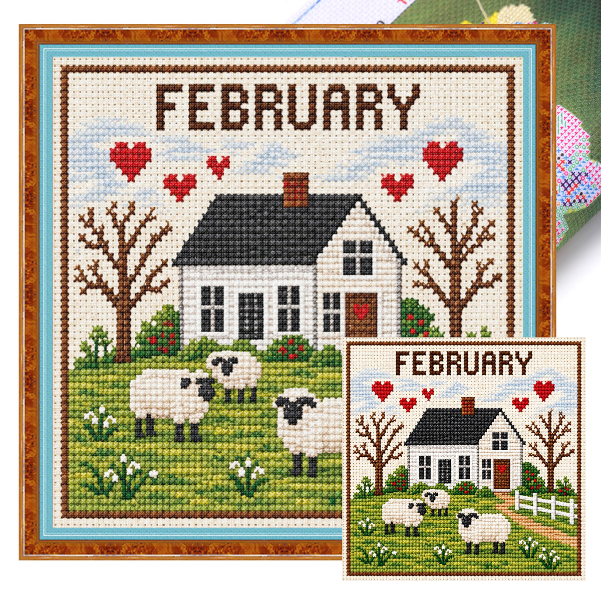 February Farm Snow Scene - Full 14CT Stamped Cross Stitch 40x40CM - Huacan