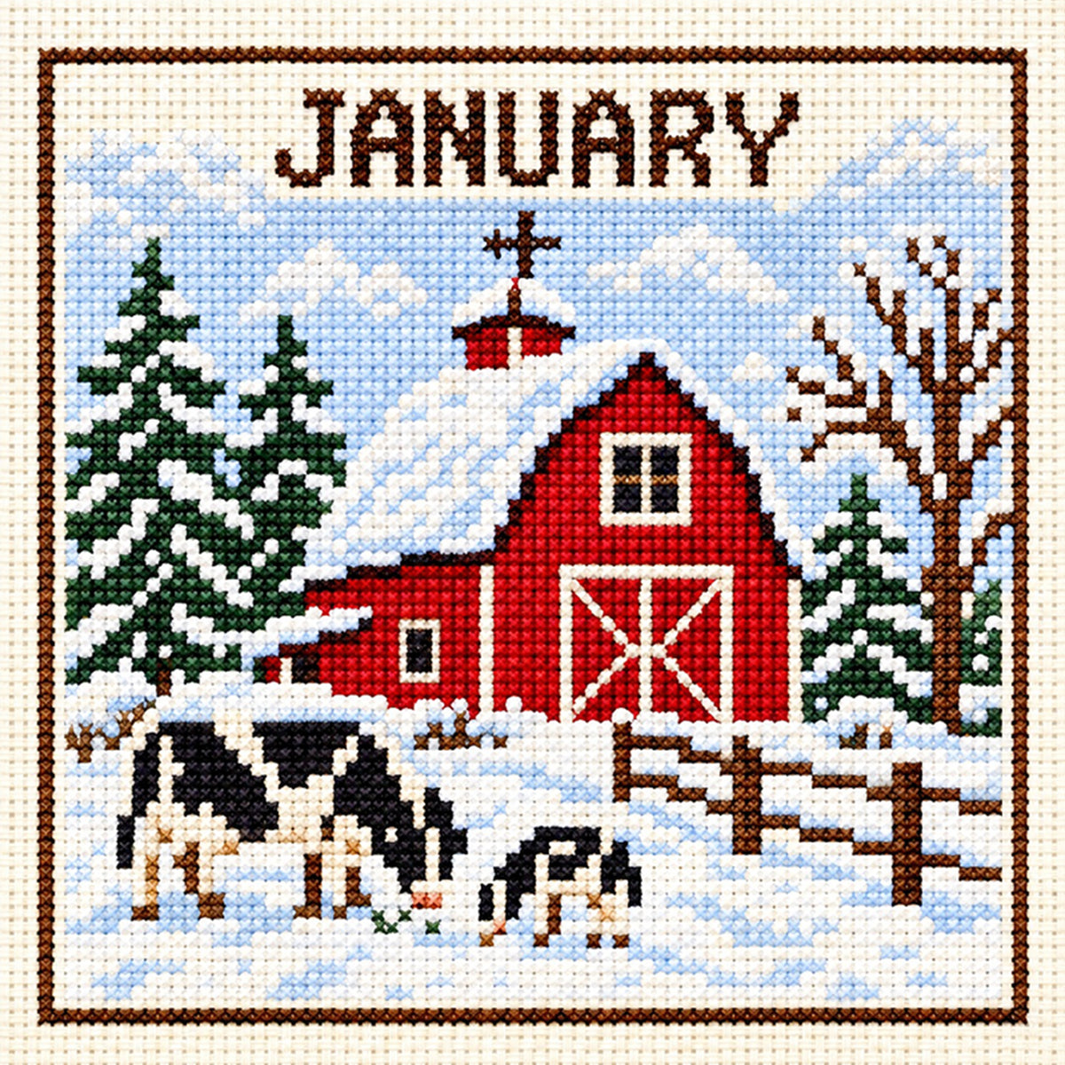 January Country Cottage - Full 14CT Stamped Cross Stitch 40x40CM - Huacan