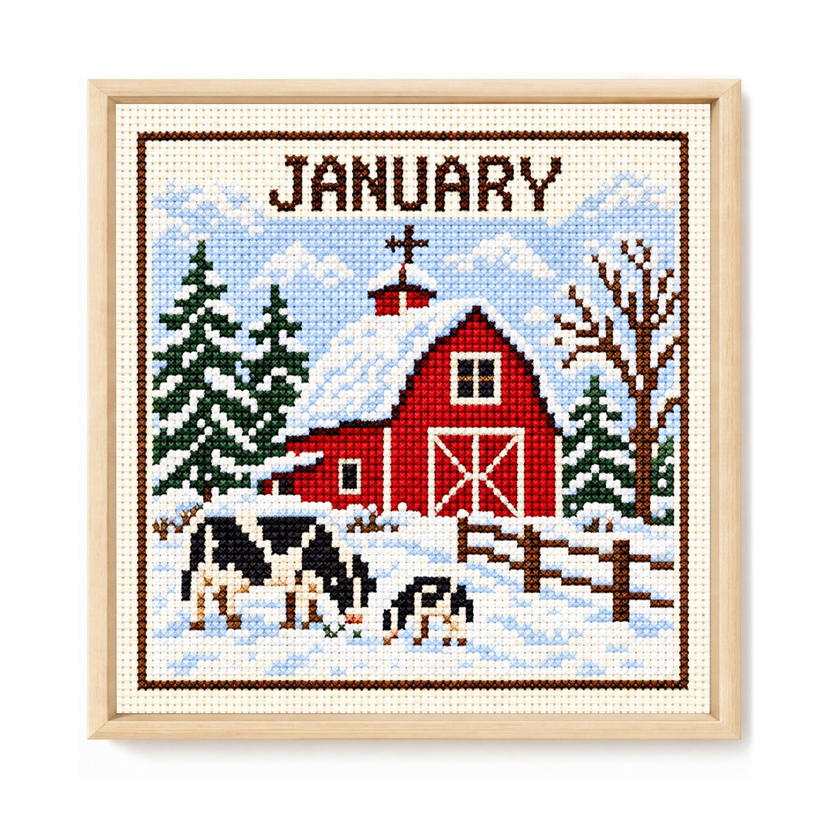 January Country Cottage - Full 14CT Stamped Cross Stitch 40x40CM - Huacan