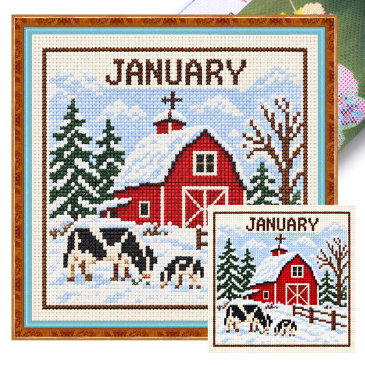 Januar Landhaus - Vollständiges 14CT gestempeltes Kreuzstichset 40x40CM - Huacan