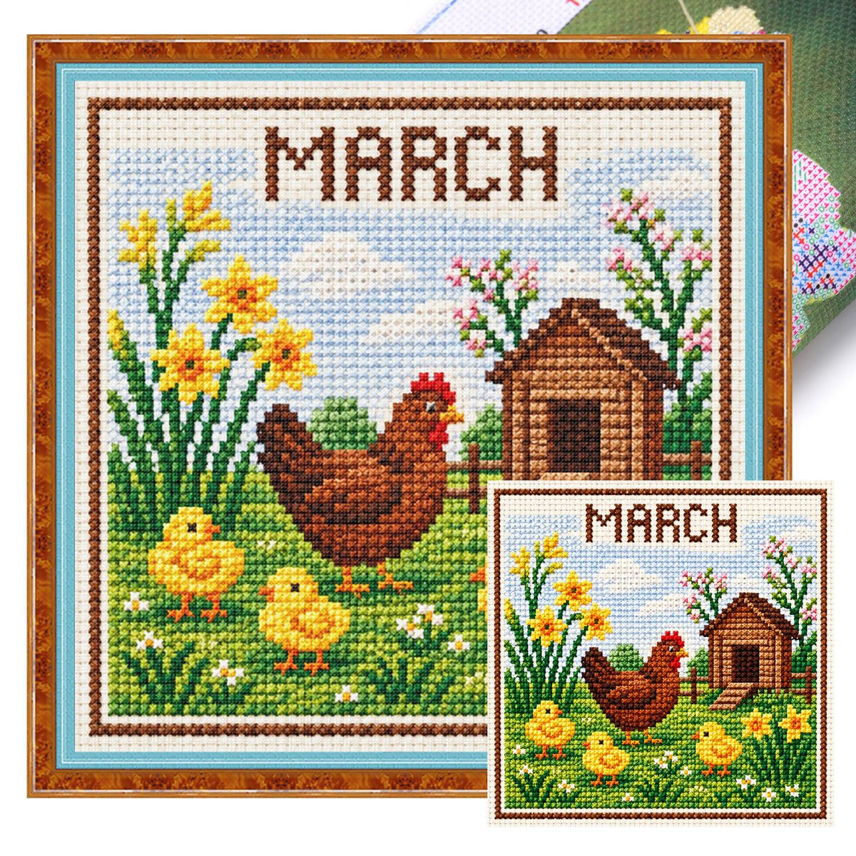 March Spring Chicks - Full 14CT Stamped Cross Stitch 40x40CM - Huacan