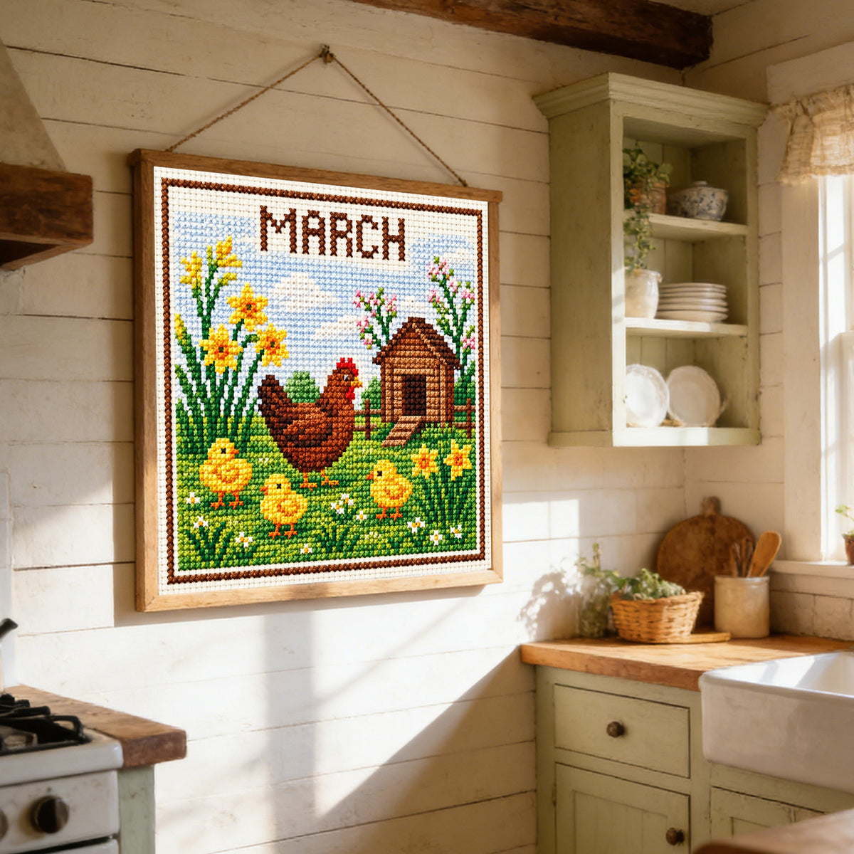 March Spring Chicks - Full 14CT Stamped Cross Stitch 40x40CM - Huacan