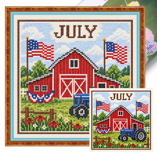 Juli-Traktor auf dem Bauernhof - Vollständiges 14CT gestanztes Kreuzstich-Set 40x40cm - Huacan