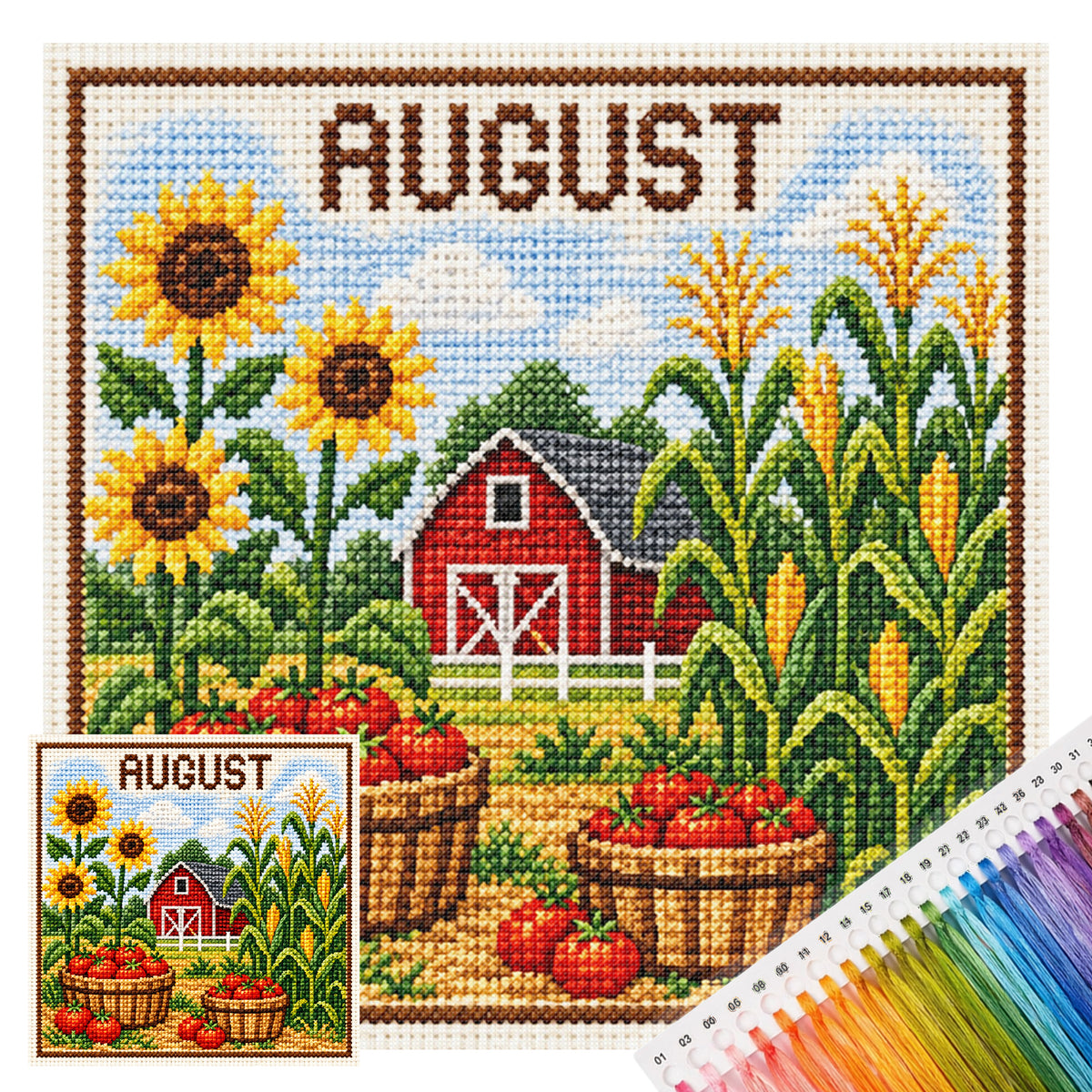 August Sunflower Orchard - Full 14CT Stamped Cross Stitch 40x40CM - Huacan