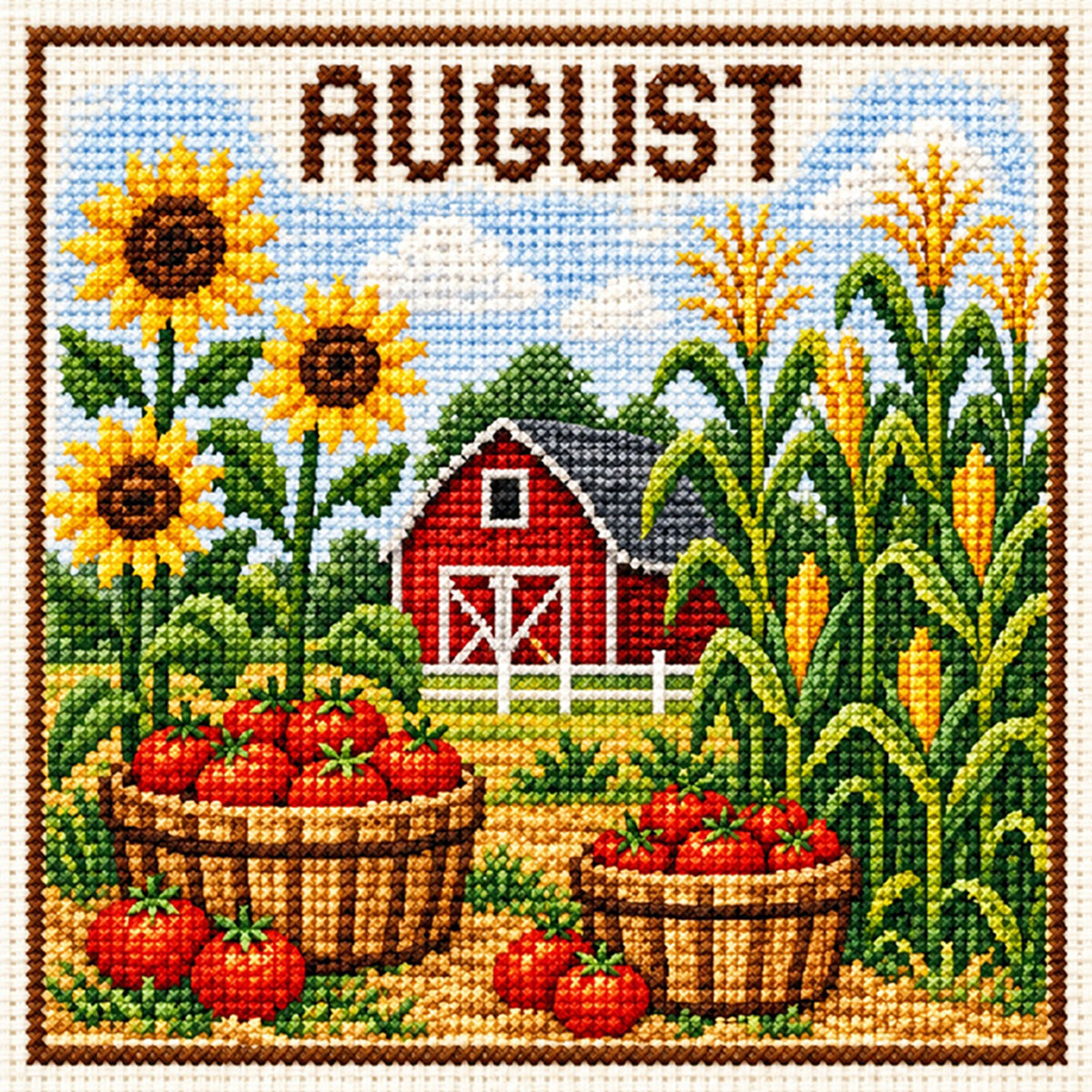 August Sunflower Orchard - Full 14CT Stamped Cross Stitch 40x40CM - Huacan