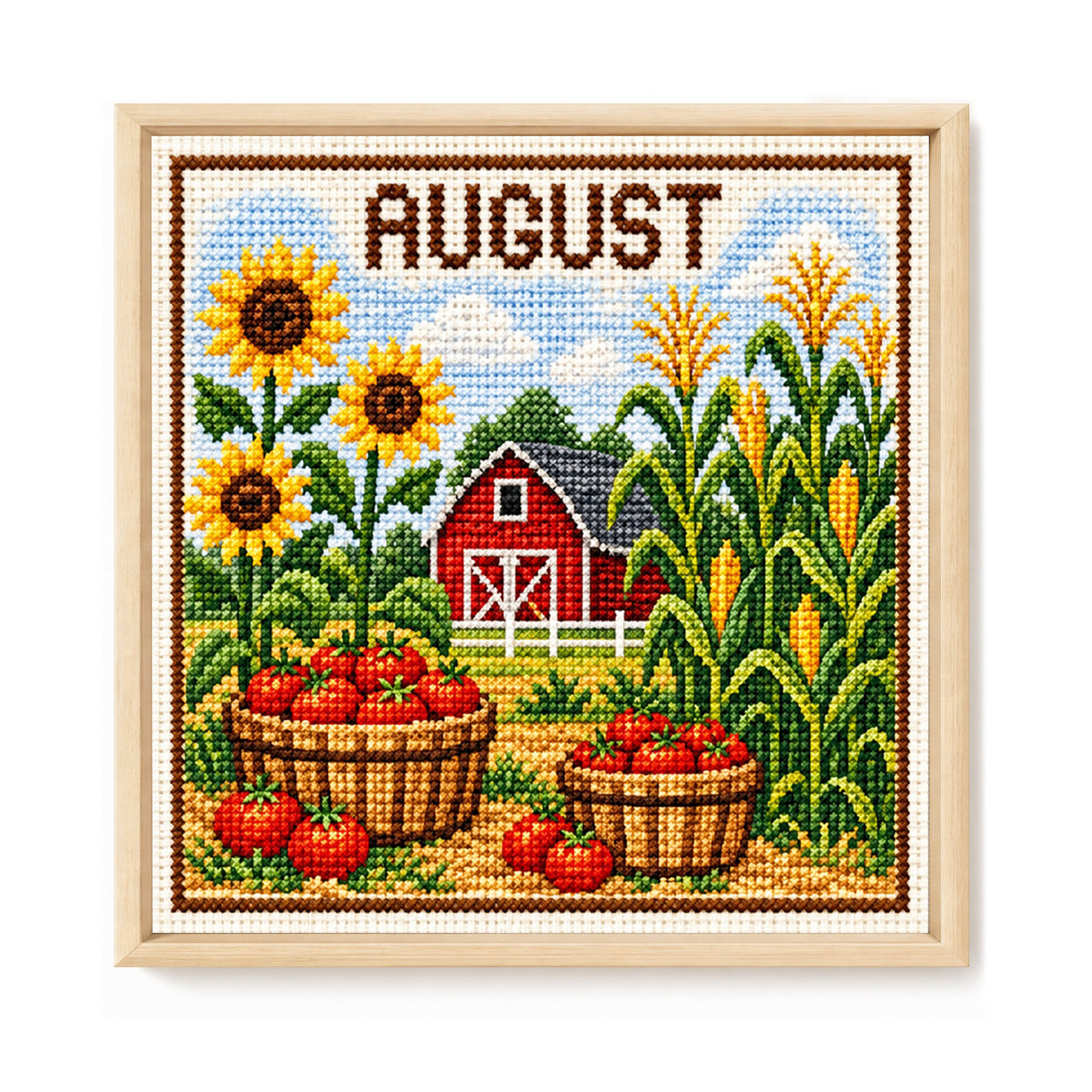 August Sunflower Orchard - Full 14CT Stamped Cross Stitch 40x40CM - Huacan