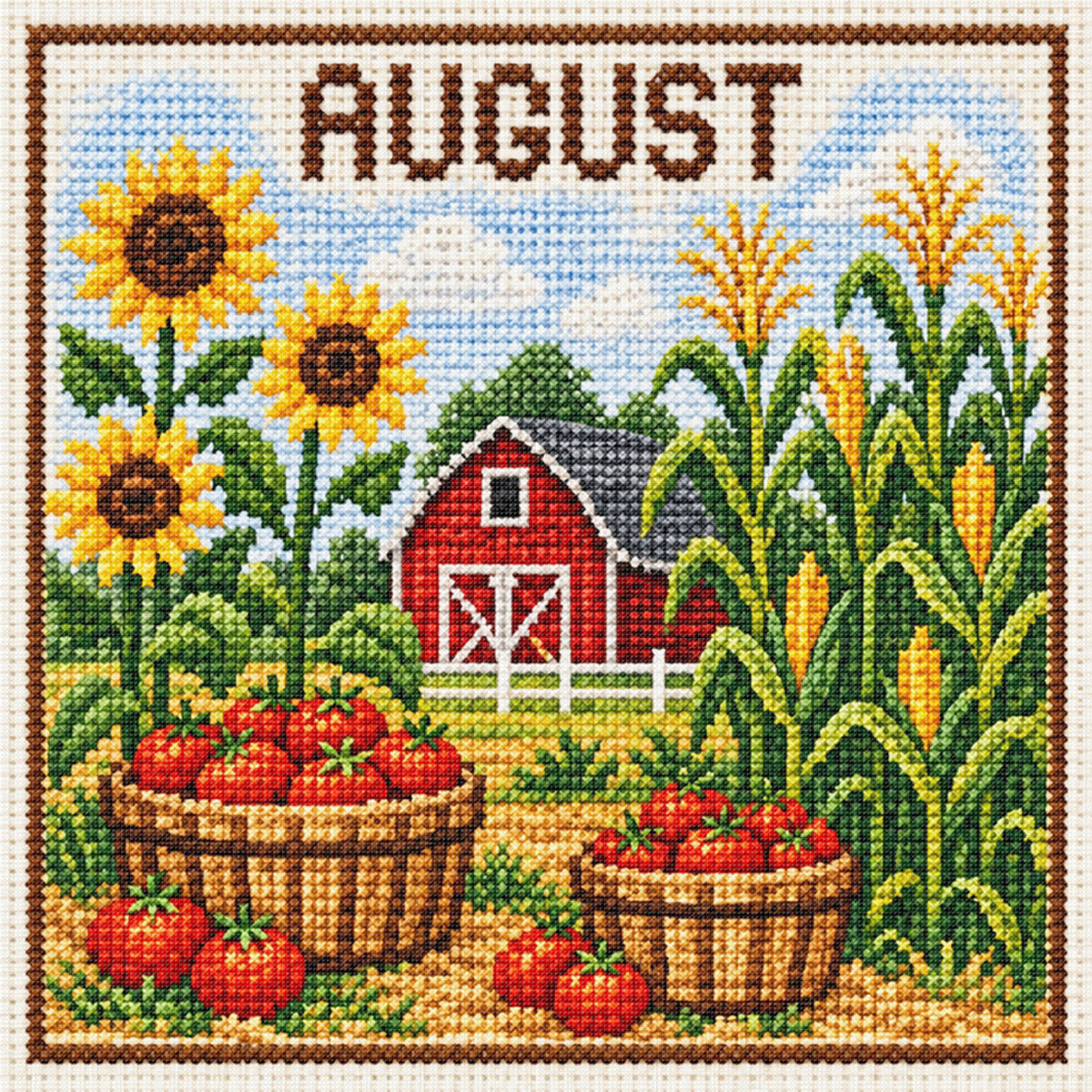 August Sunflower Orchard - Full 14CT Stamped Cross Stitch 40x40CM - Huacan