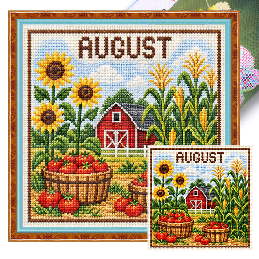 August-Sonnenblumen-Obstgarten – Vollständiges 14CT-Stempel-Kreuzstich-Set 40x40cm – Huacan