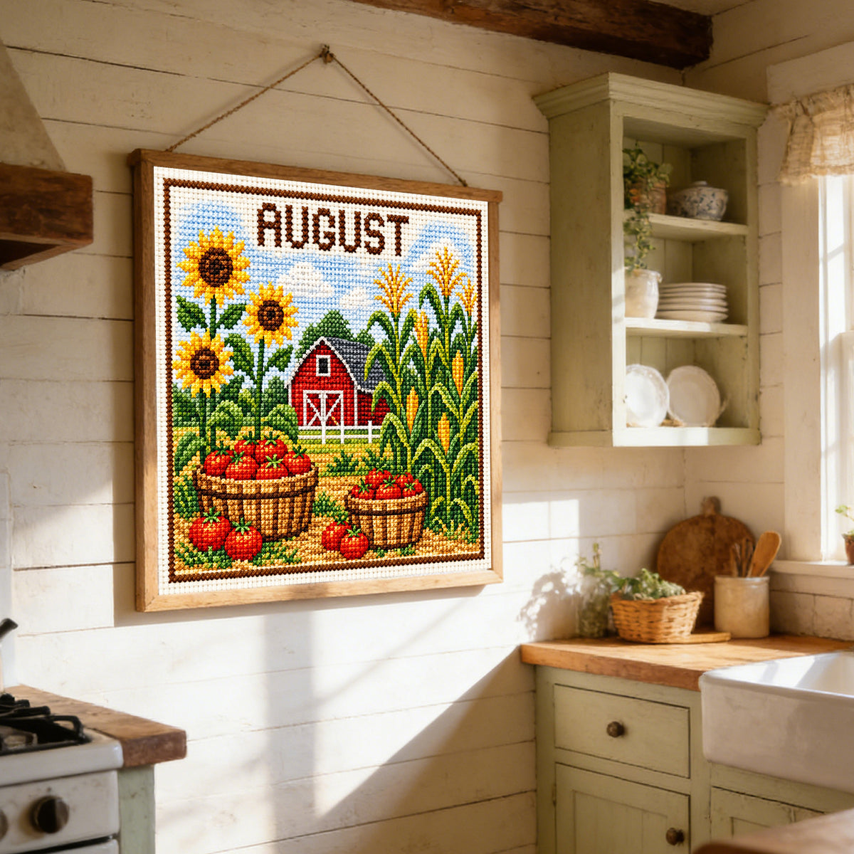 August Sunflower Orchard - Full 14CT Stamped Cross Stitch 40x40CM - Huacan