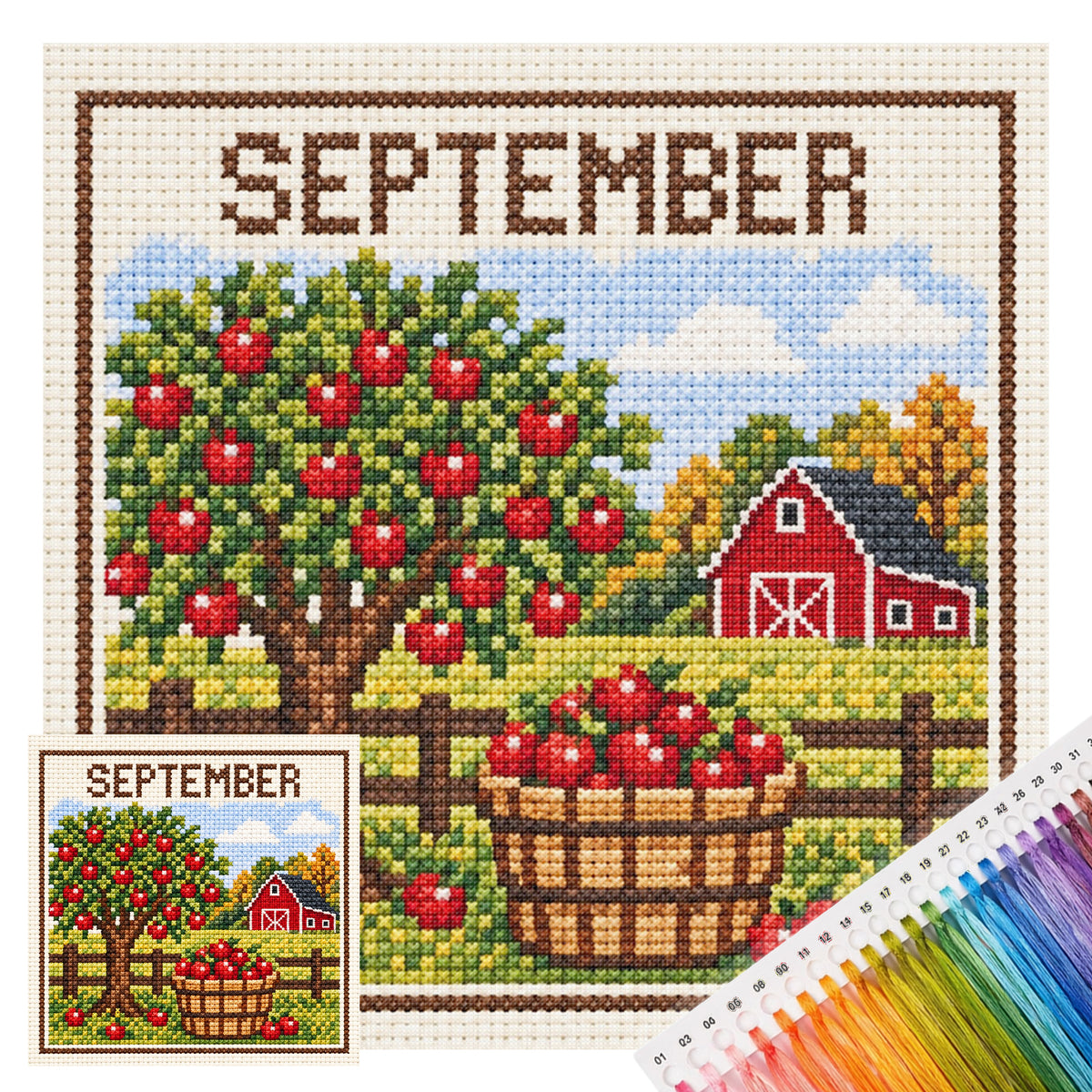 September Apple Harvest - Full 14CT Stamped Cross Stitch 40x40CM - Huacan