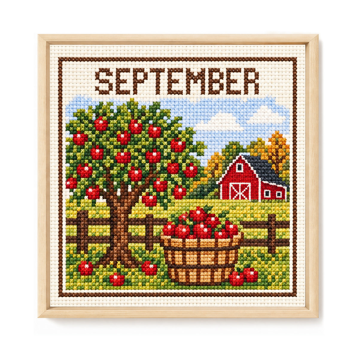 September Apple Harvest - Full 14CT Stamped Cross Stitch 40x40CM - Huacan