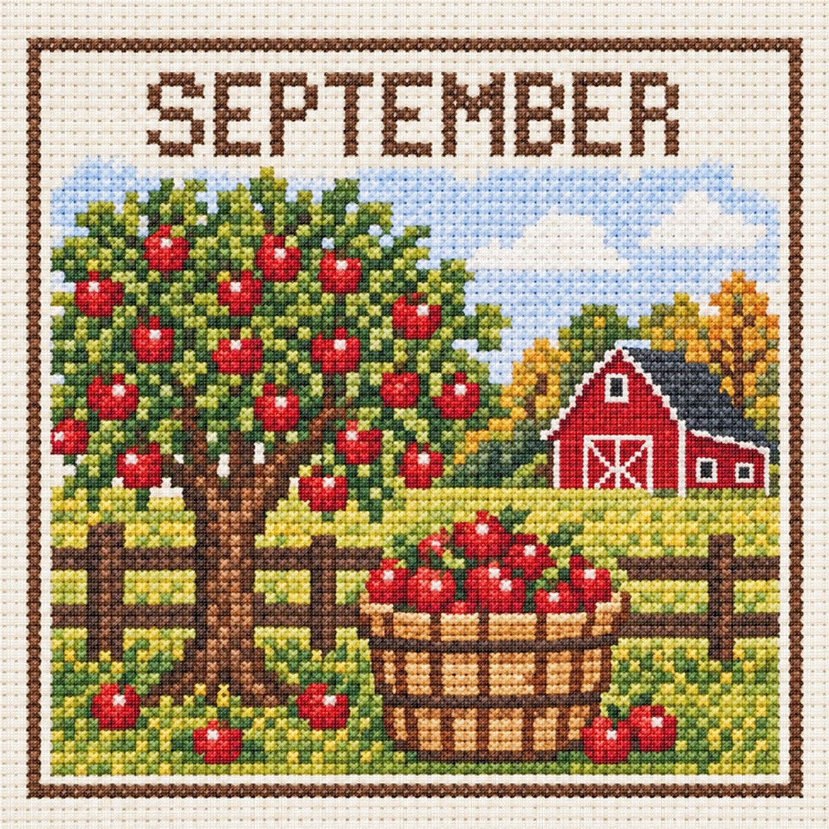 September Apple Harvest - Full 14CT Stamped Cross Stitch 40x40CM - Huacan