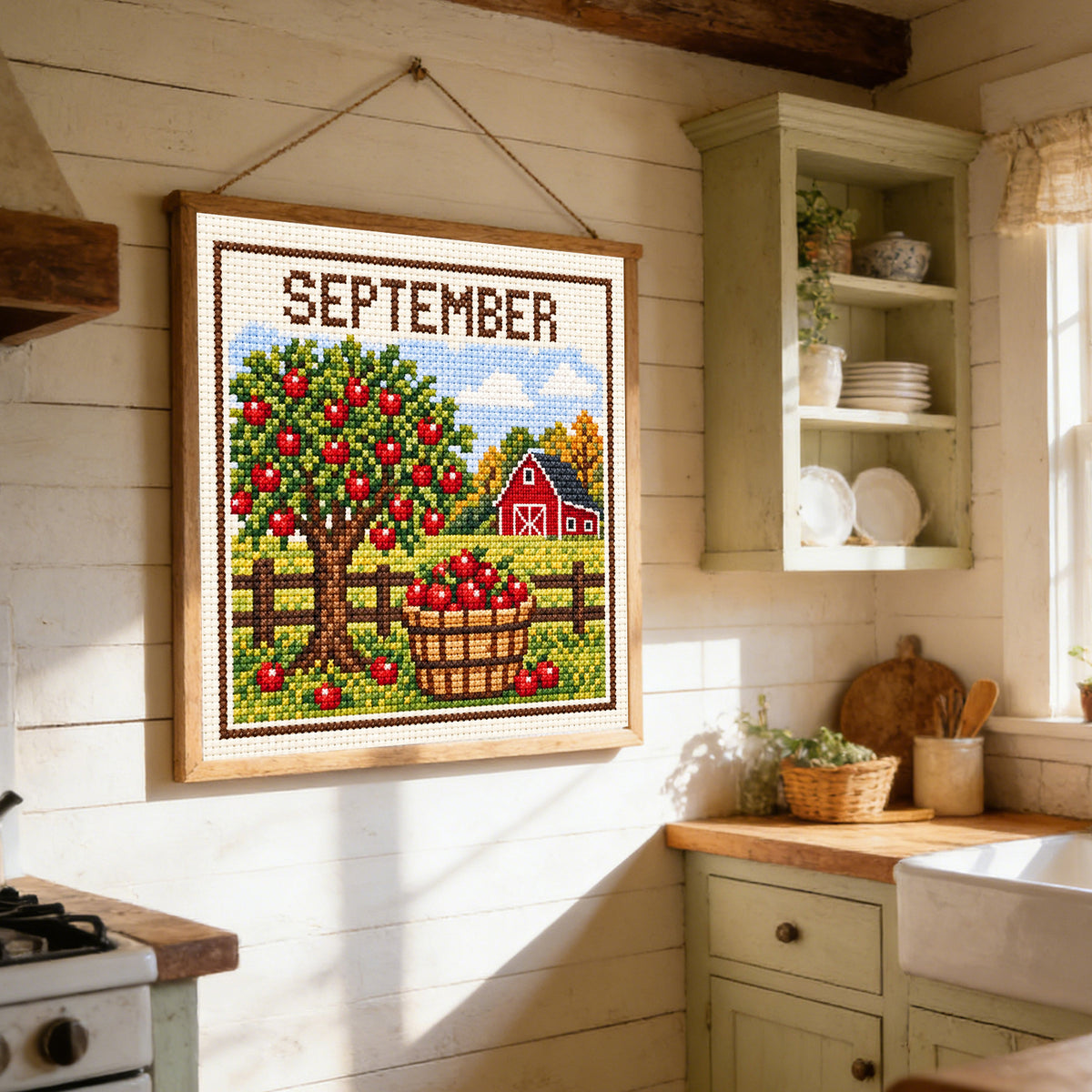 September Apple Harvest - Full 14CT Stamped Cross Stitch 40x40CM - Huacan