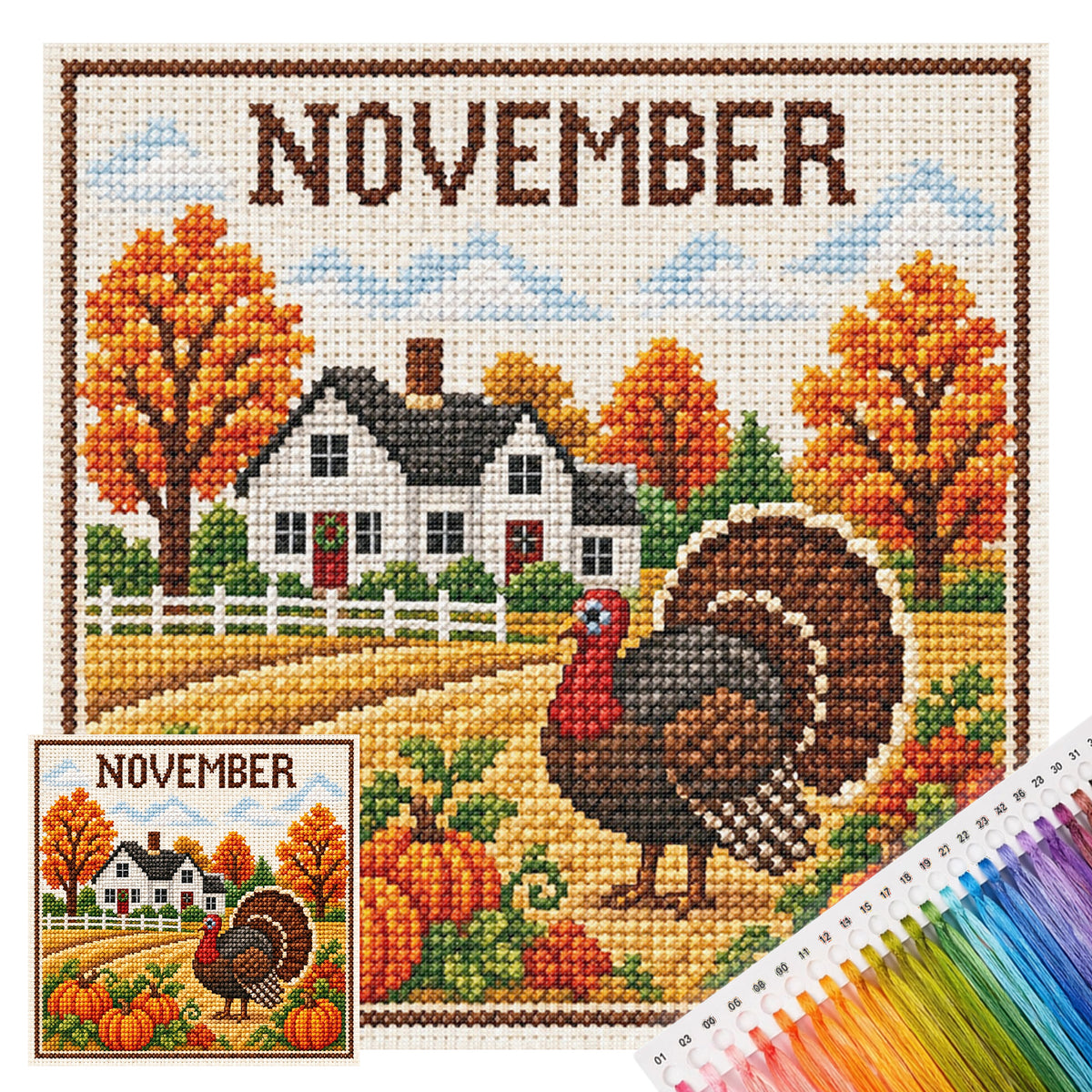 November Turkey Autumn Scene - Full 14CT Stamped Cross Stitch 40x40CM - Huacan