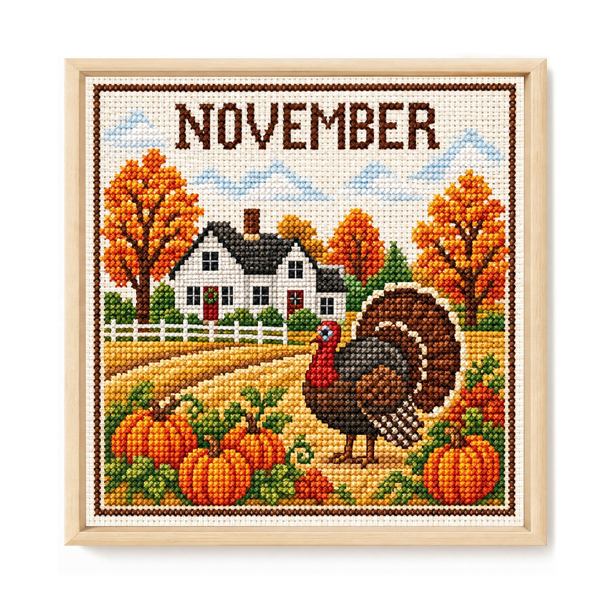 November Turkey Autumn Scene - Full 14CT Stamped Cross Stitch 40x40CM - Huacan