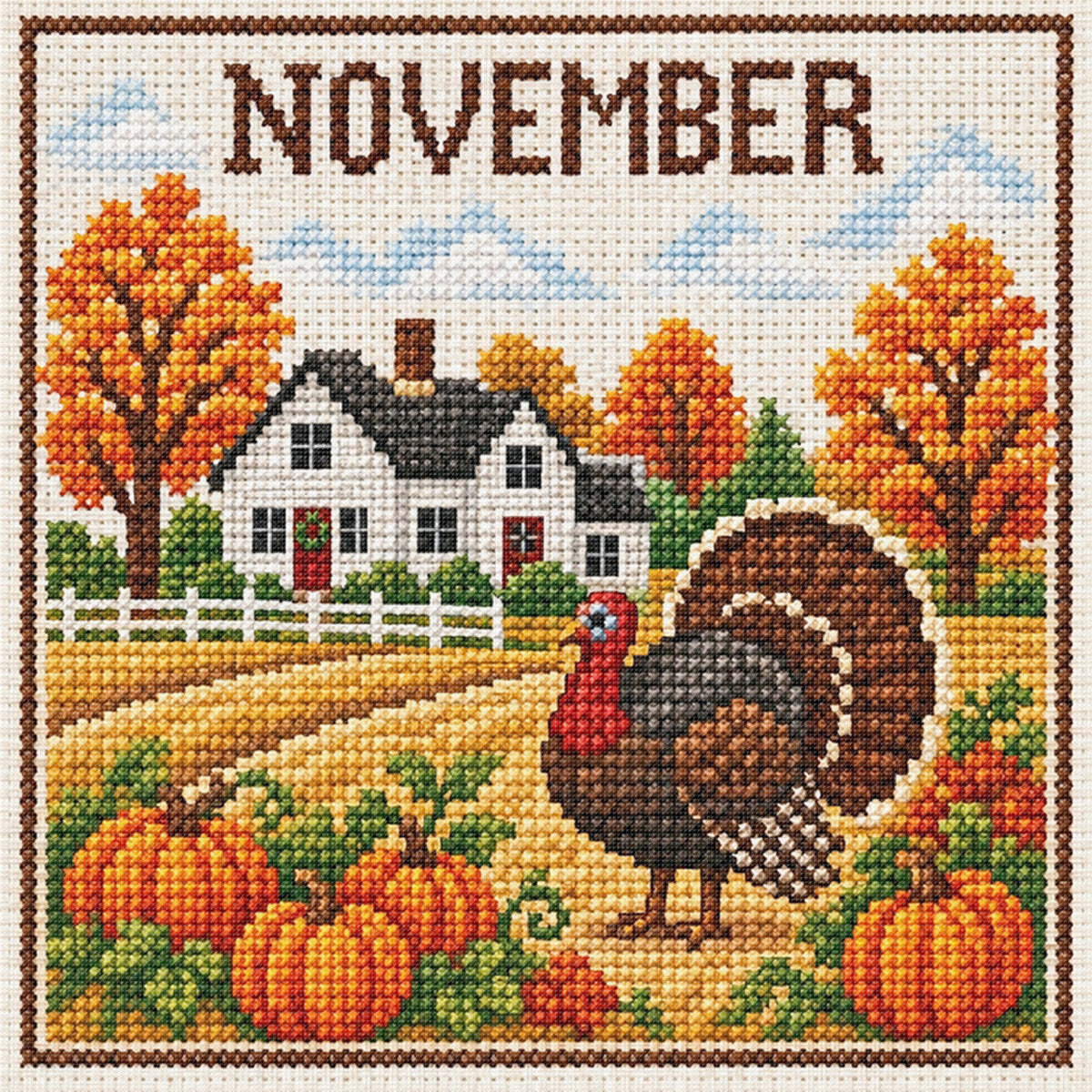 November Turkey Autumn Scene - Full 14CT Stamped Cross Stitch 40x40CM - Huacan