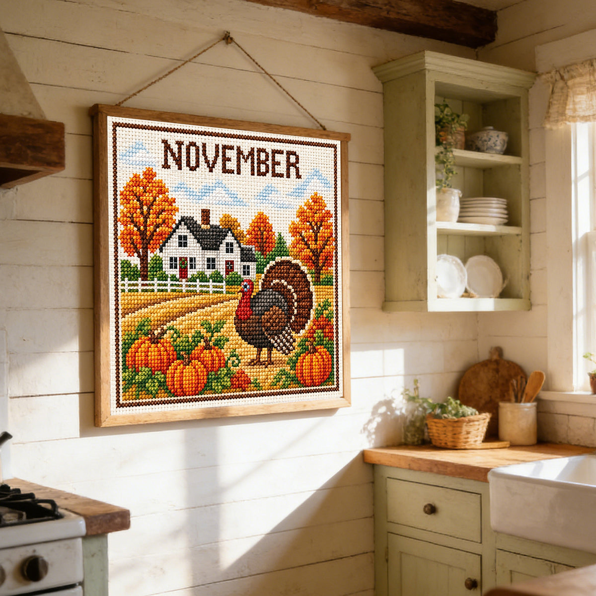 November Turkey Autumn Scene - Full 14CT Stamped Cross Stitch 40x40CM - Huacan