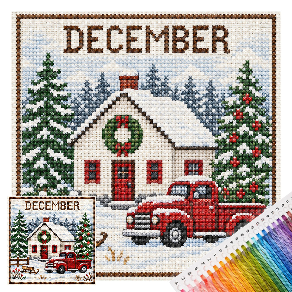 Winterbauernhof im Dezember - Komplettes 14CT gestempeltes Kreuzstich-Set 40x40CM - Huacan