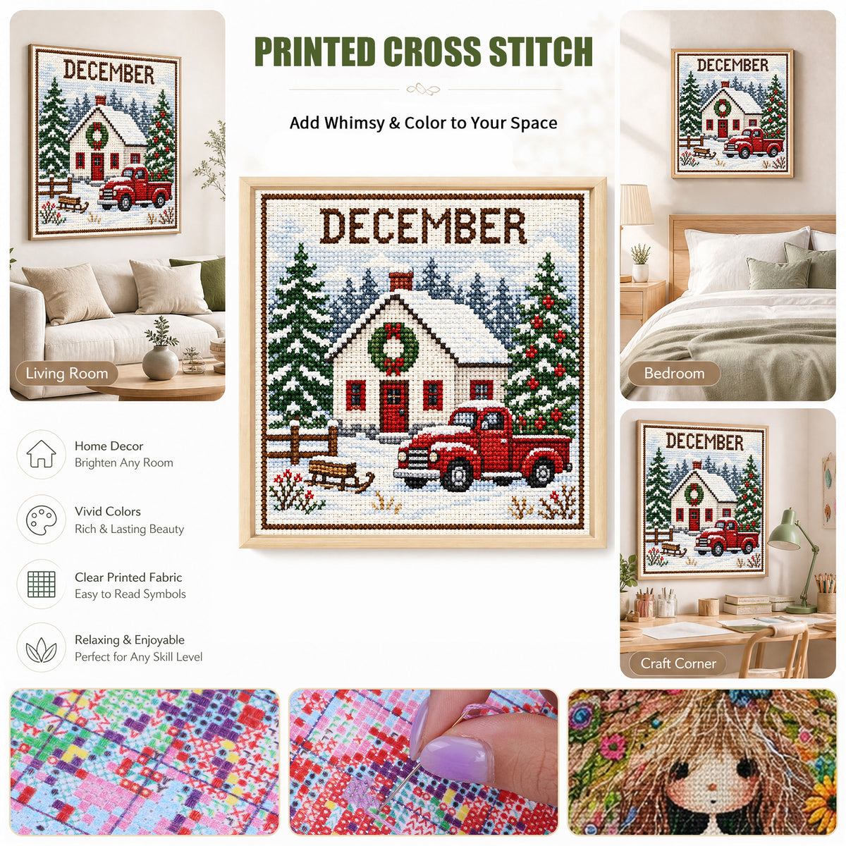 Winterbauernhof im Dezember - Komplettes 14CT gestempeltes Kreuzstich-Set 40x40CM - Huacan