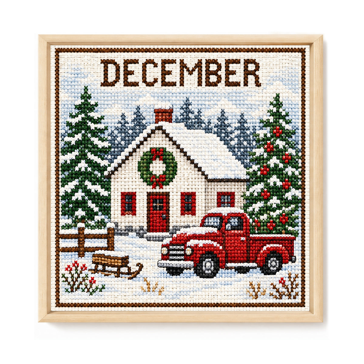 Winterbauernhof im Dezember - Komplettes 14CT gestempeltes Kreuzstich-Set 40x40CM - Huacan