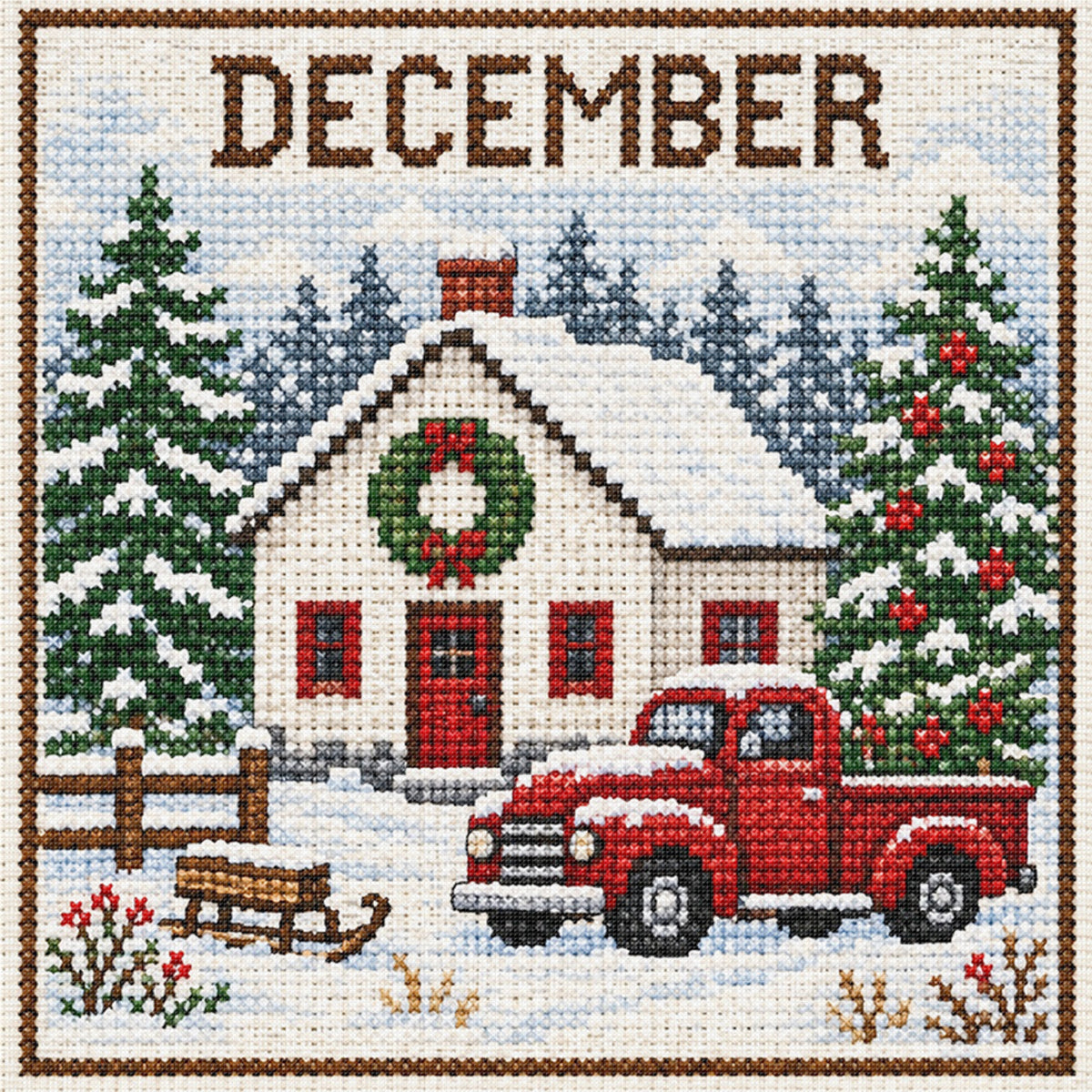 Winterbauernhof im Dezember - Komplettes 14CT gestempeltes Kreuzstich-Set 40x40CM - Huacan