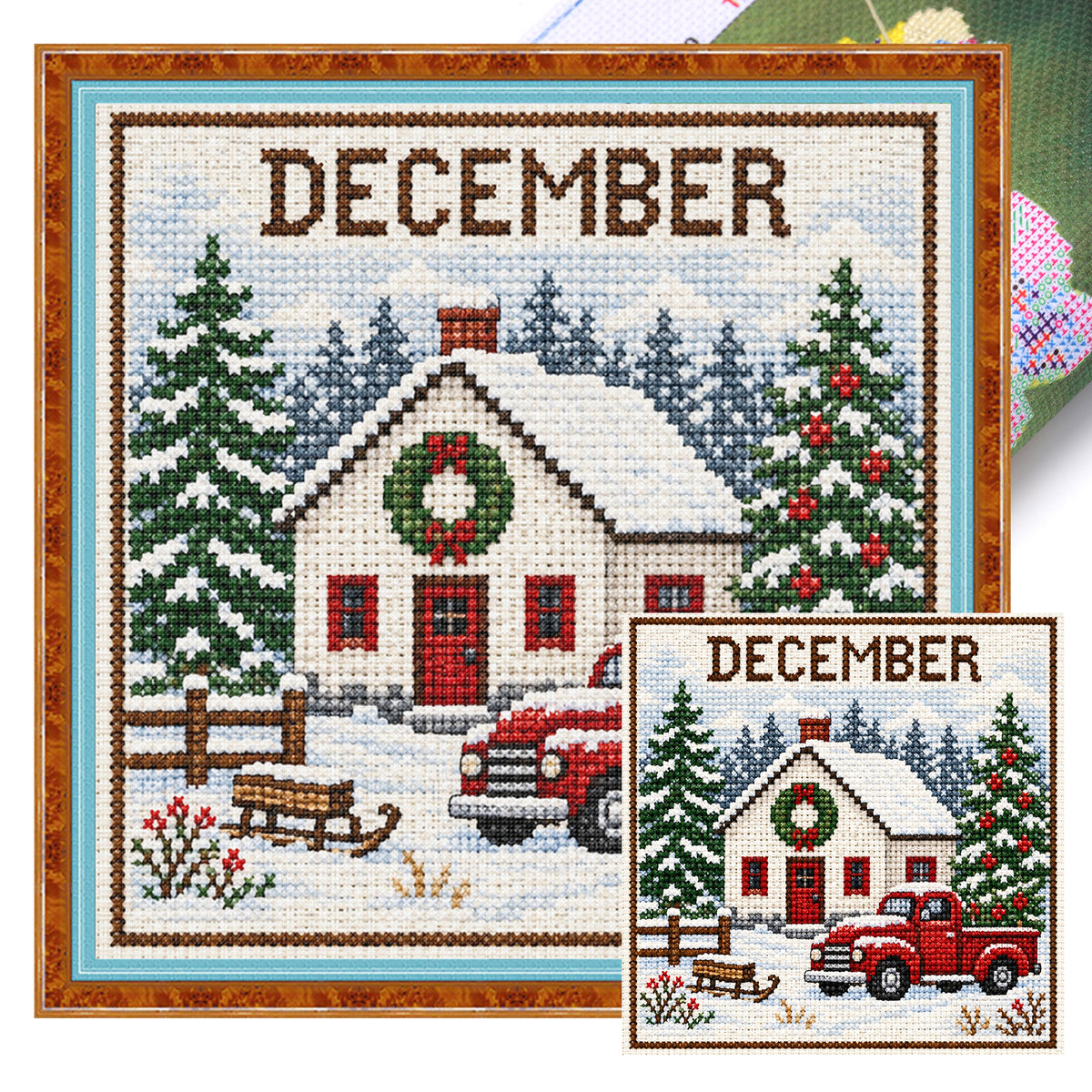 Winterbauernhof im Dezember - Komplettes 14CT gestempeltes Kreuzstich-Set 40x40CM - Huacan