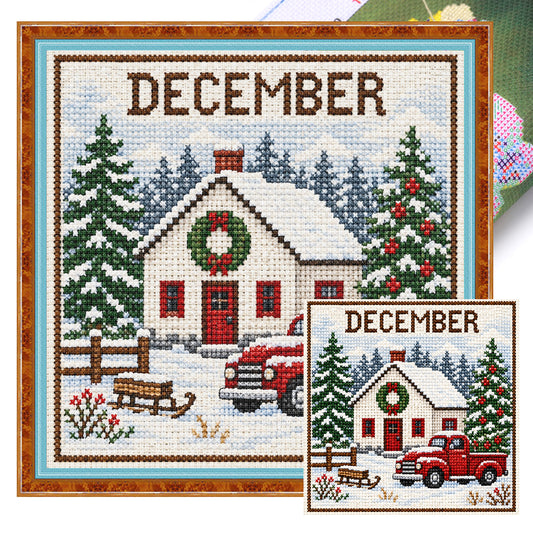 Winterbauernhof im Dezember - Komplettes 14CT gestempeltes Kreuzstich-Set 40x40CM - Huacan